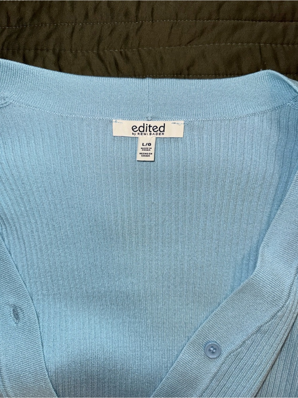 Edited Light Blue Ribbed V-Neck Button Cardigan - Picture 3 of 3